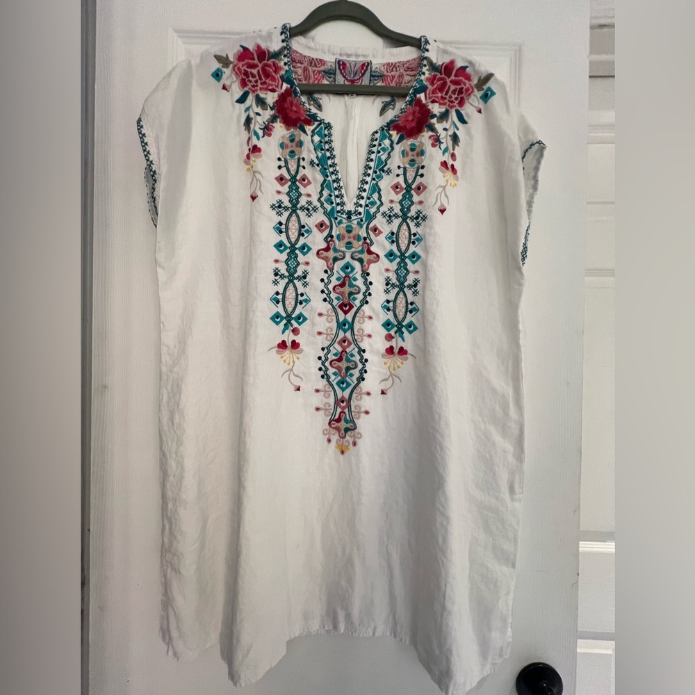 Johnny Was cotton mini dress with embroidery in xl